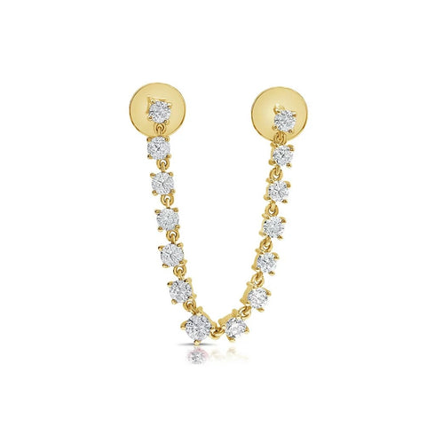 Diamond Stud Chain Double-Hole Earring - 1